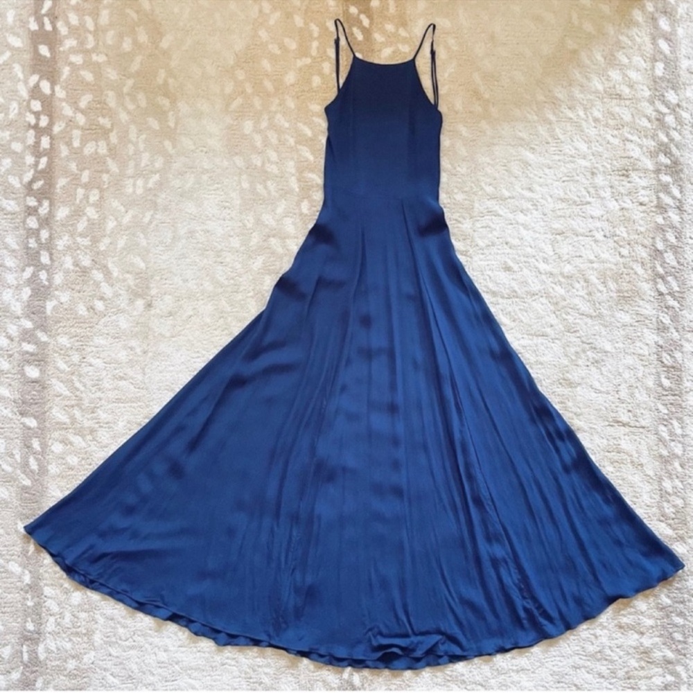 Reformation Noelle Dress Backless Halter Flowing Maxi Dress In Navy Blue Size XS - Picture 7 of 14
